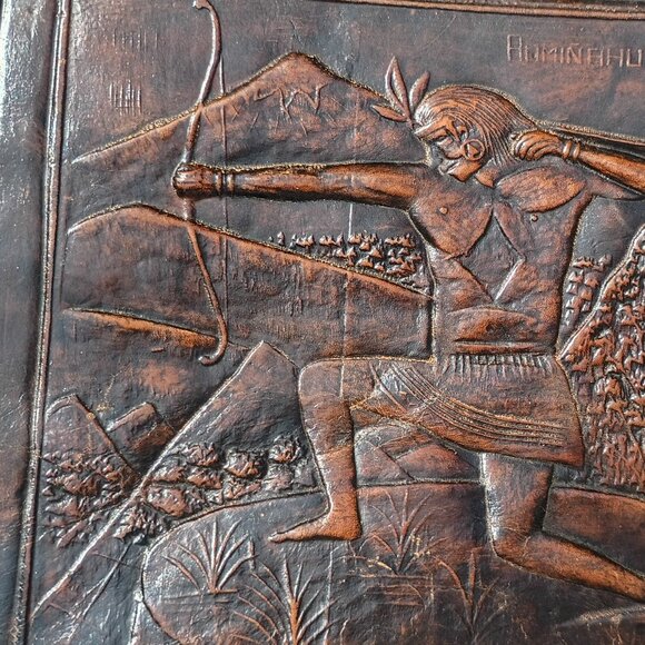 Angel Pazmino Tooled Leather Chair Seat Replacement Parts Warrior with Bow Vtg - Picture 12 of 16